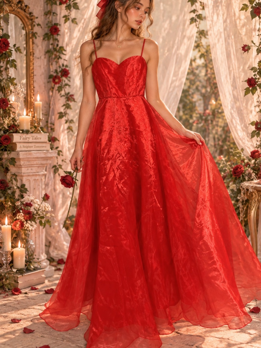 Y2K Nuit Red Organza Gown Fairycore Coquette Girl Whimsigoth